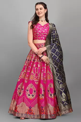 Rani Pink color Jacquard Woven Lehenga Choli