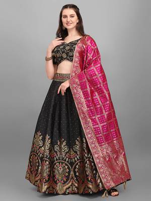 Black color Jacquard Woven Lehenga Choli 1