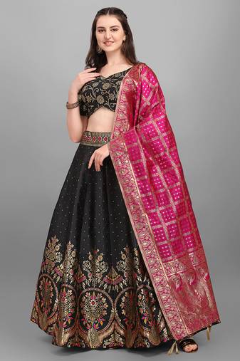 Black color Jacquard Woven Ceremony Lehenga Choli