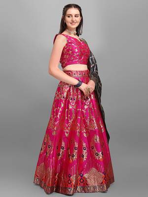 Rani Pink color Jacquard Woven Lehenga Choli 3