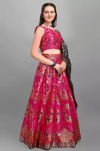 Rani Pink color Jacquard Woven Lehenga Choli