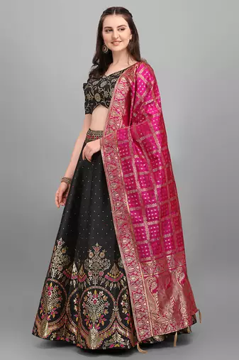 Black color Jacquard Woven Lehenga Choli