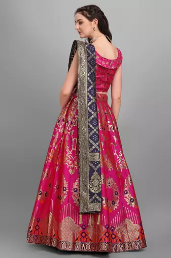 Rani Pink color Jacquard Woven Lehenga Choli
