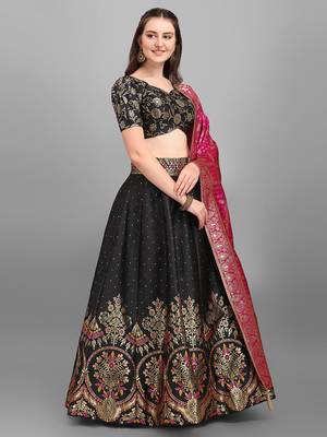Black color Jacquard Woven Lehenga Choli 3
