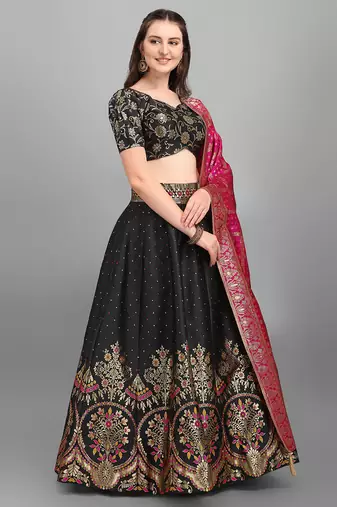 Black color Jacquard Woven Lehenga Choli