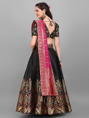 Black color Jacquard Woven Lehenga Choli 4