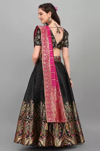 Black color Jacquard Woven Lehenga Choli
