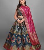 Teal color Jacquard Woven Ceremony Lehenga Choli