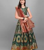 Dark Green color Jacquard Woven Ceremony Lehenga Choli