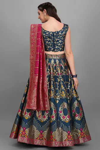Teal color Jacquard Woven Lehenga Choli