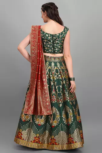 Dark Green color Jacquard Woven Lehenga Choli