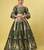 Dark Green color Jacquard Woven Wedding Lehenga Choli
