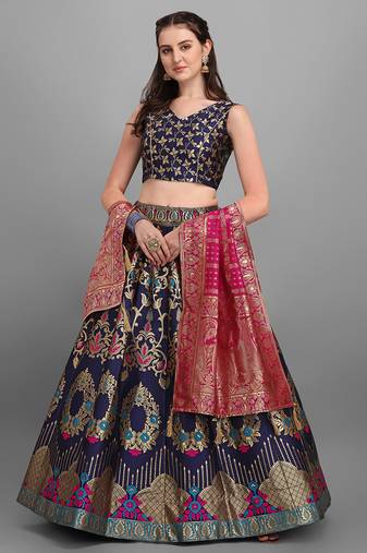Navy blue color Jacquard Woven Ceremony Lehenga Choli