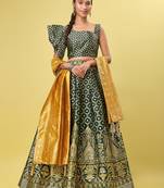 Dark Green color Jacquard Woven Wedding Lehenga Choli