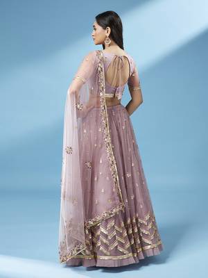 Rose Gold Coloured Sequinned  Embroidered Semi-Stitched Lehenga & Unstitched Blouse 3