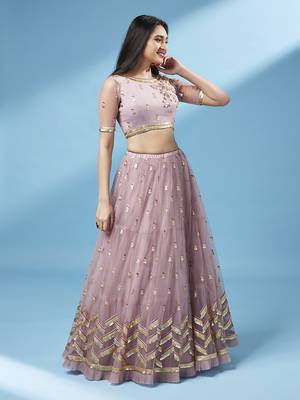 Rose Gold Coloured Sequinned  Embroidered Semi-Stitched Lehenga & Unstitched Blouse 4