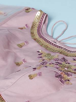 Rose Gold Coloured Sequinned  Embroidered Semi-Stitched Lehenga & Unstitched Blouse 6