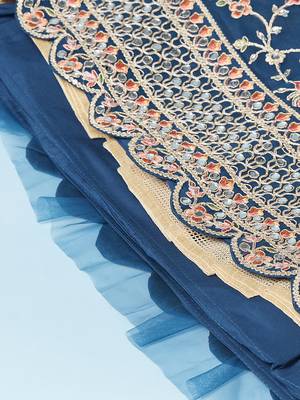 Teal Colour Net With Miror Work Semi-Stitched Lehenga & Unstitched Blouse With Dupatta 7