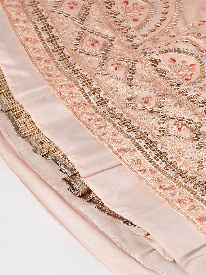 Panchhi Women Peach Pure Georgette Embroidered Semi-Stitched Lehenga & Unstitched Blouse, Dupatta