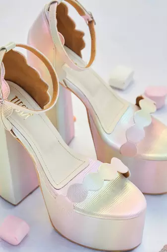 Pastel rainbow lollipop block heels