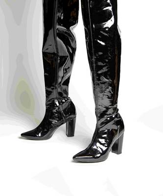 Black high knee patent boots 1