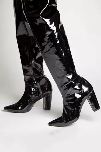 Black high knee patent boots