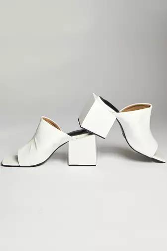 White square block heels