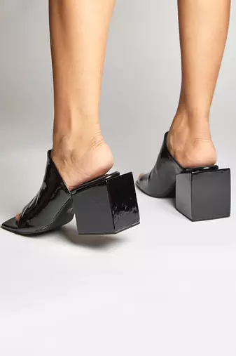 Black square block heels