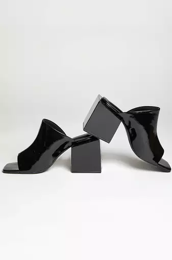 Black square block heels