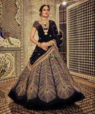 Midnight Blue Peacock Lehenga Set 3
