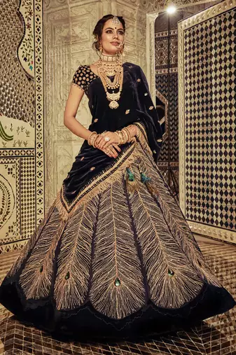 Midnight Blue Peacock Lehenga Set