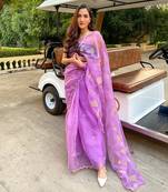 Purple Hand Embroidered Gota Patti Jaal Saree Set