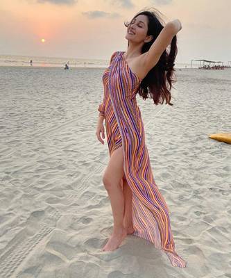 Yelllow Printed One Shoulder High Slit Maxi Dress 1