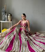 Pink Metallic Tissue Textured lehenga set