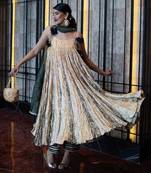 Gota Flared Kurti In Shades Of Silver Gold And Bronze Palazzo Pant