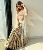 Silver Gold And Bronze Fish- Cut Gota Skirt Off-White Zardozi Cut-Work Blouse