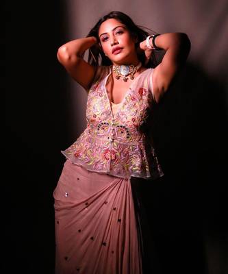 Peach Draped Skirt Set 1
