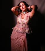 Peach Draped Skirt Set