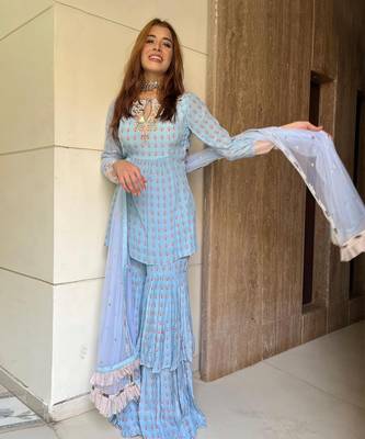 Blue Printed Sharara Set 1