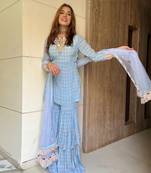 Blue Printed Sharara Set