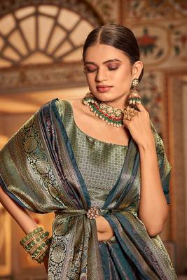 Teal Blue Arunima Faux Kanjivaram Saree With Copper Zari Weaving For Women 2