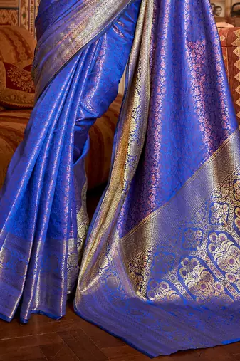 Royal Blue Arunima Kanjivaram Saree With Copper Zari Weaving For Women