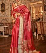 Red Arunima Kanjivaram Saree With Copper Zari Weaving For Women