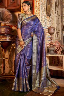 Blue Arunima Kanjivaram Saree With Copper Zari Weaving For Women 1