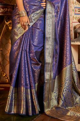 Blue Arunima Kanjivaram Saree With Copper Zari Weaving For Women 4
