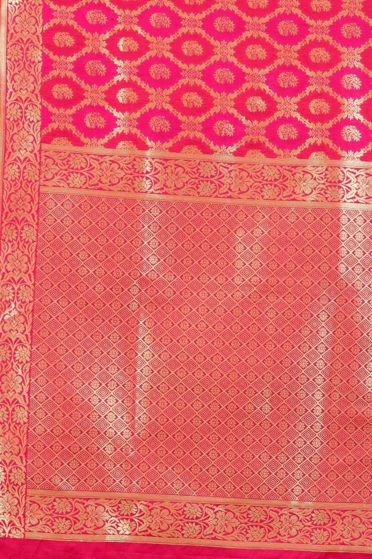 Pink Dimond Banarasi Style Silk Saree With Designer Fanct Pallu For Women