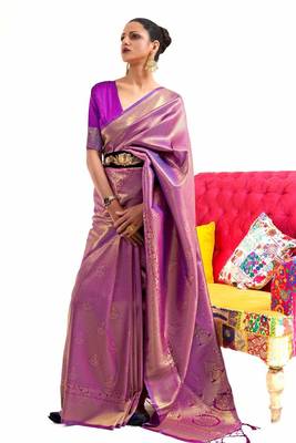 Purple Kuntal  Woven Kanjivaram Wedding Saree With Blouse For Women 1