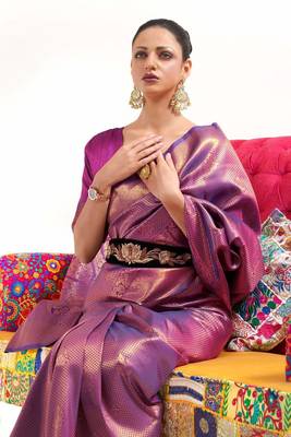 Purple Kuntal  Woven Kanjivaram Wedding Saree With Blouse For Women 2