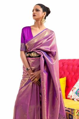 Purple Kuntal  Woven Kanjivaram Wedding Saree With Blouse For Women 3