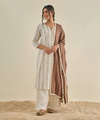 White cotton straight kurta set 1